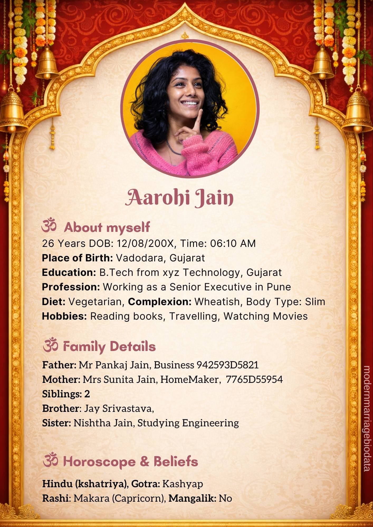 Classic Hindu Marriage Biodata Template 254